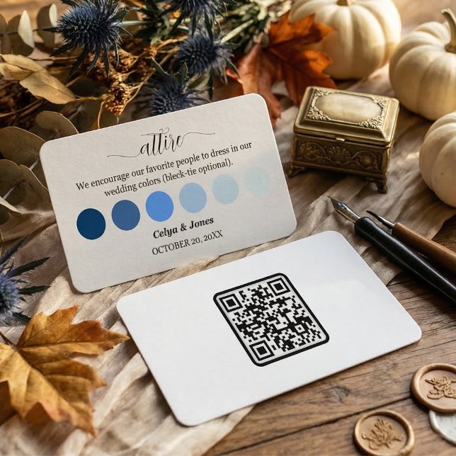Blue Fall Wedding Attire Dress Code Palette QR Cod Enclosure Card (Blue Fall Wedding Attire Dress Code Palette with QR Code Enclosure Card )