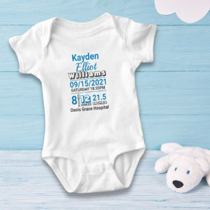 Blue family name baby birth stats announcement bodysuit