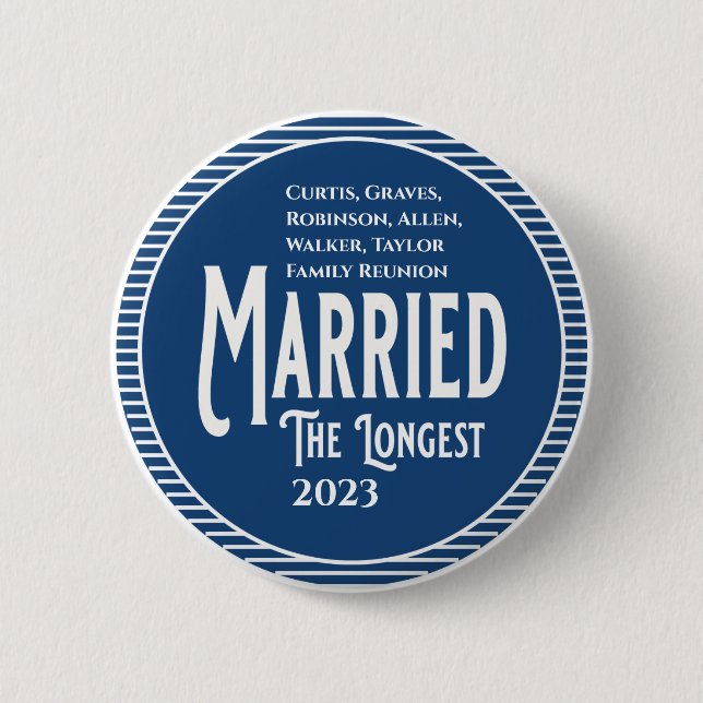 Blue Family Reunion Award Married The Longest 6 Cm Round Badge (Front)