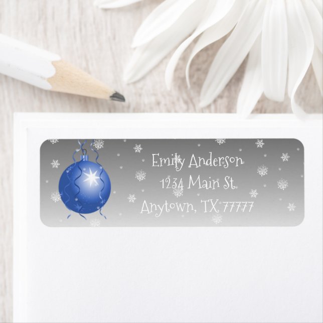 Blue Fancy Christmas Ornament Address Label (Insitu)