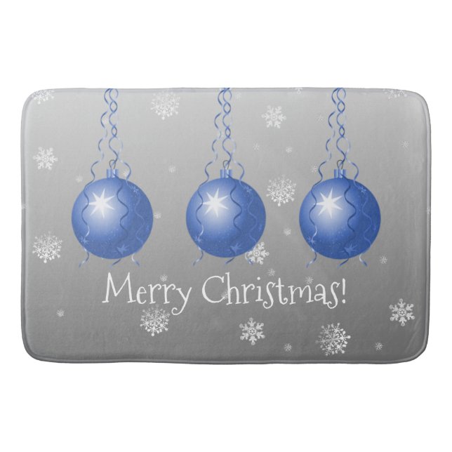 Blue Fancy Christmas Ornament Bath Mat (Front)