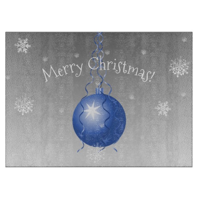Blue Fancy Christmas Ornament Cutting Board (Front)