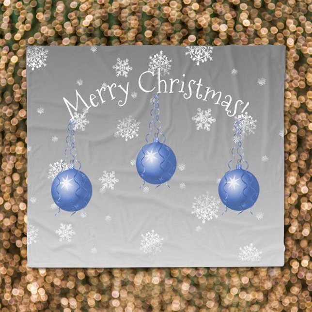 Blue Fancy Christmas Ornament Fleece Blanket (Blue Fancy Christmas Ornament Fleece Blanket)