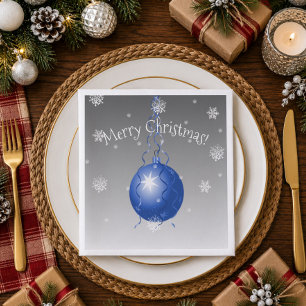 Blue Fancy Christmas Ornament Paper Napkin