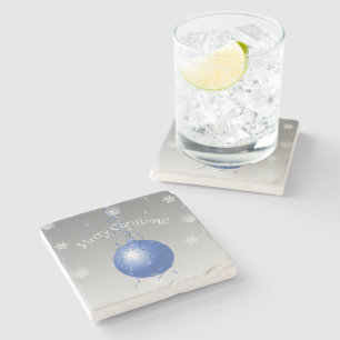 Blue Fancy Christmas Ornament Stone Coaster