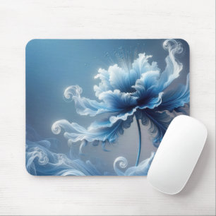 Blue Fancy Fantasy Flower Mouse Mat