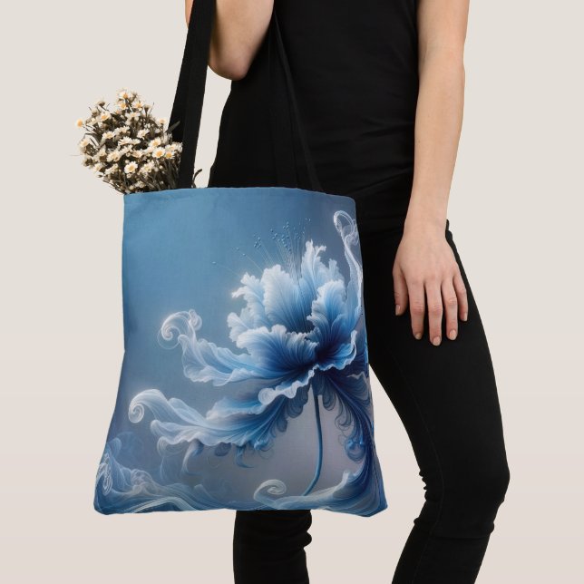 Blue Fancy Fantasy Flower Tote Bag (Close Up)