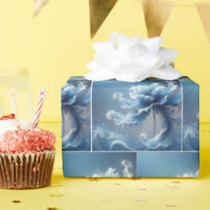 Blue Fancy Fantasy Flower Wrapping Paper
