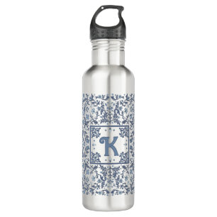 Blue Fancy Floral Graphic Pattern Personalised 710 Ml Water Bottle