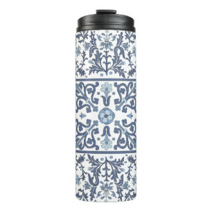 Blue Fancy Floral Graphic Pattern Thermal Tumbler