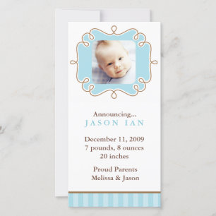 Blue Fancy Frame Photo Birth Announcements