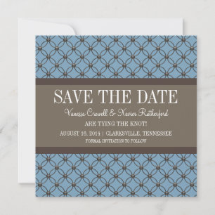 Blue Fancy Lattice Save the Date Invite