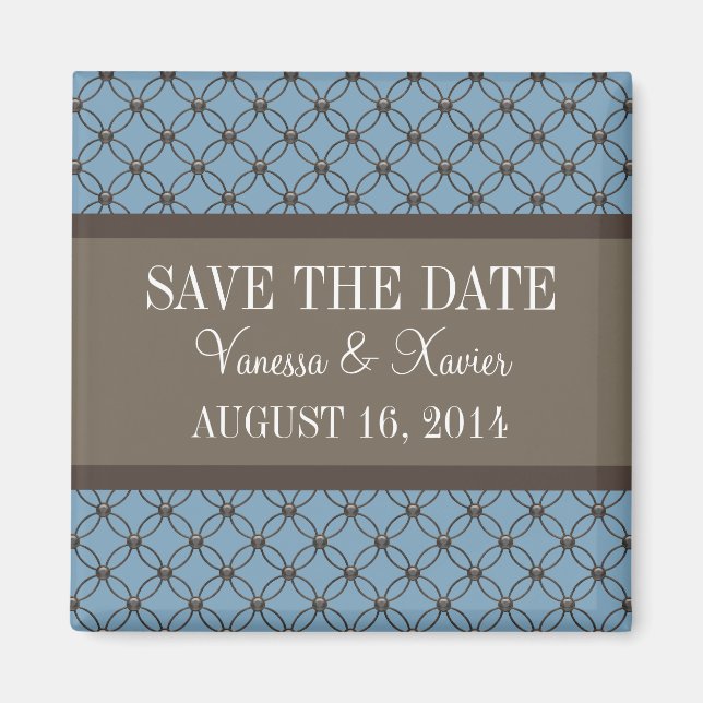 Blue Fancy Lattice Save the Date Magnet (Front)