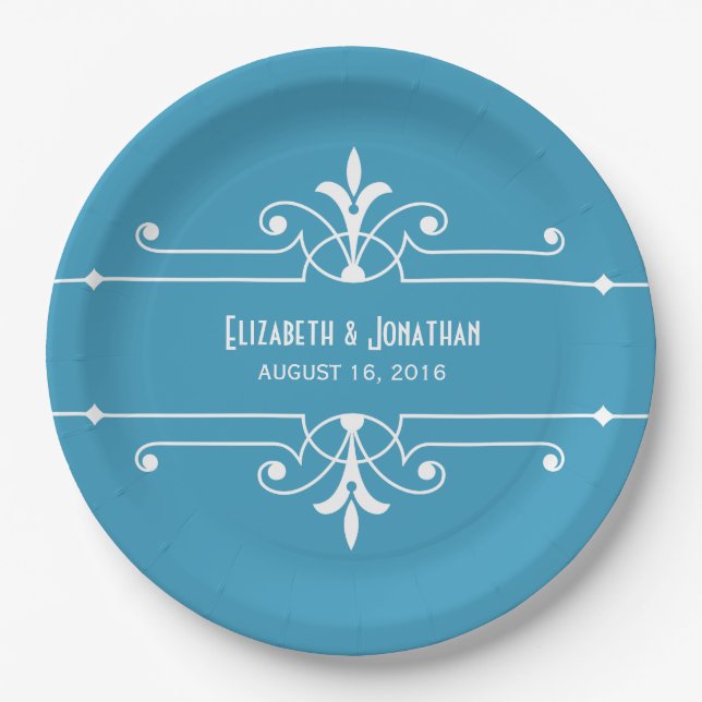 Blue Fancy Ornamental Paper Plates (Front)