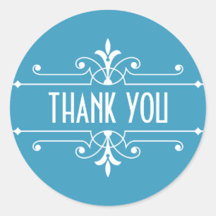 Blue Fancy Ornamental Thank You Stickers