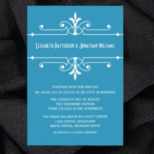Blue Fancy Ornamental Wedding Invite