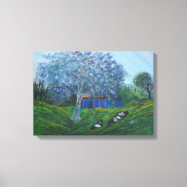 Blue Fantasy Abstract Tree Vivid Landscape Canvas Print (Front)