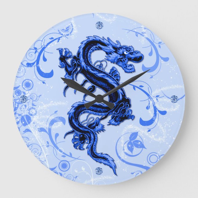 Blue Fantasy Dragon Wall Clock (Front)