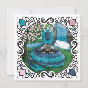 Blue Fantasy Eastern Dragon Tea Time Holiday Card