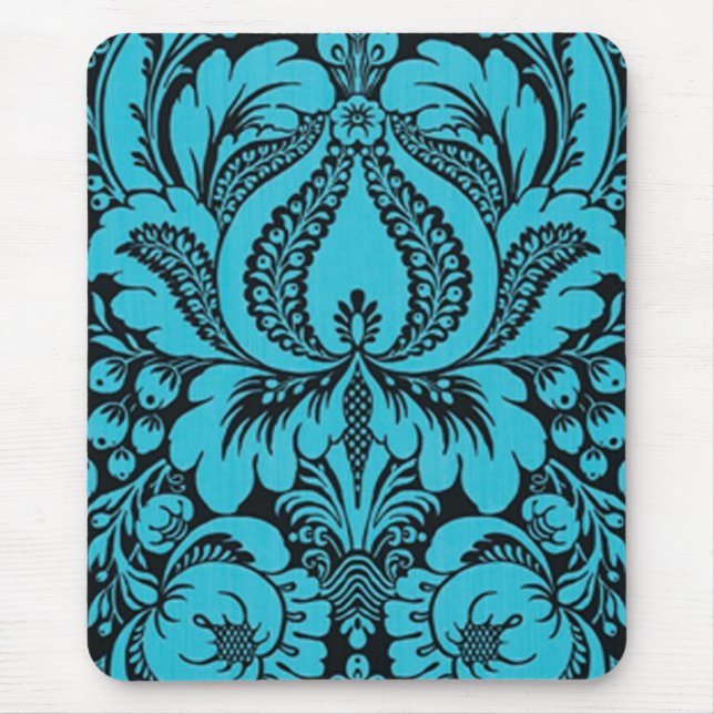 Blue Fantasy Floral Mouse Pad (Front)