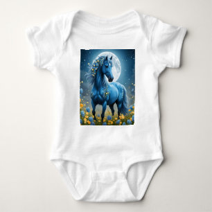 Blue Fantasy Magical Horse Moon Flowers, Baby Bodysuit