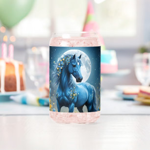 Blue Fantasy Magical Horse Moon Flowers, Can Glass