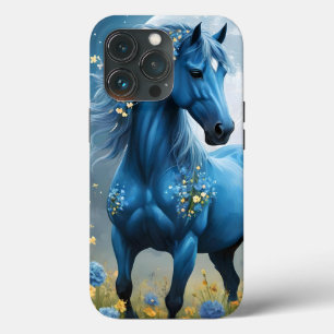 Blue Fantasy Magical Horse Moon Flowers, iPhone 13 Pro Case