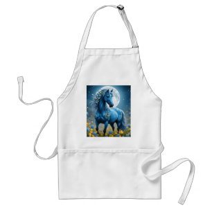 Blue Fantasy Magical Horse Moon Flowers, Standard Apron