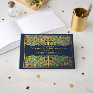 Blue Fantasy Royal Mediaeval Floral Sword Wedding Guest Book
