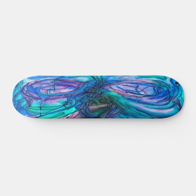 Blue Fantasy Watercolor Skateboard (Horz)