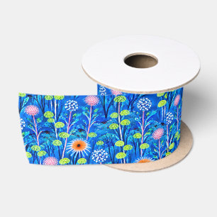 Blue Fantasy Wildflower Meadow Satin Ribbon