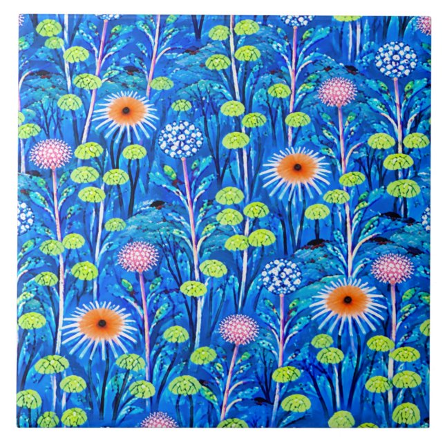 Blue Fantasy Wildflower Meadow Tile (Front)