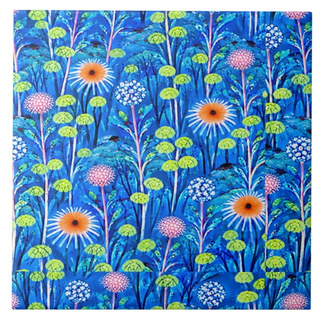 Blue Fantasy Wildflower Meadow Tile (Front)