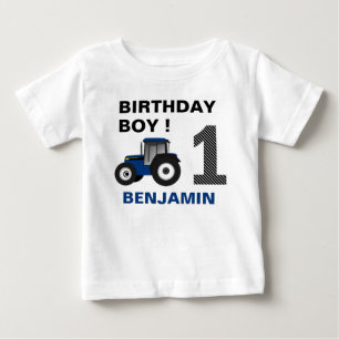 Blue Farm Tractor Kids Birthday Party Baby T-Shirt