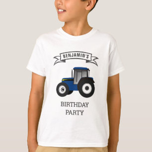 Blue Farm Tractor Kids Birthday Party T-Shirt
