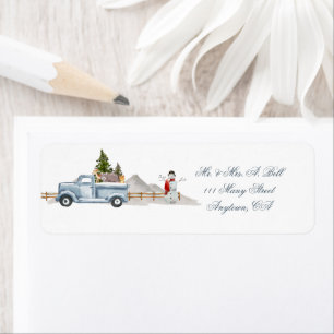 Blue Farm Truck and Snowman Label