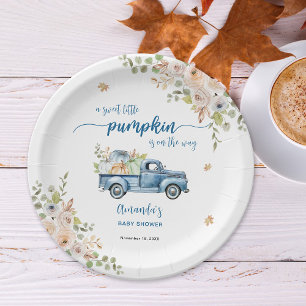 Blue Farm Truck Little Pumpkins Baby Shower Paper Plate
