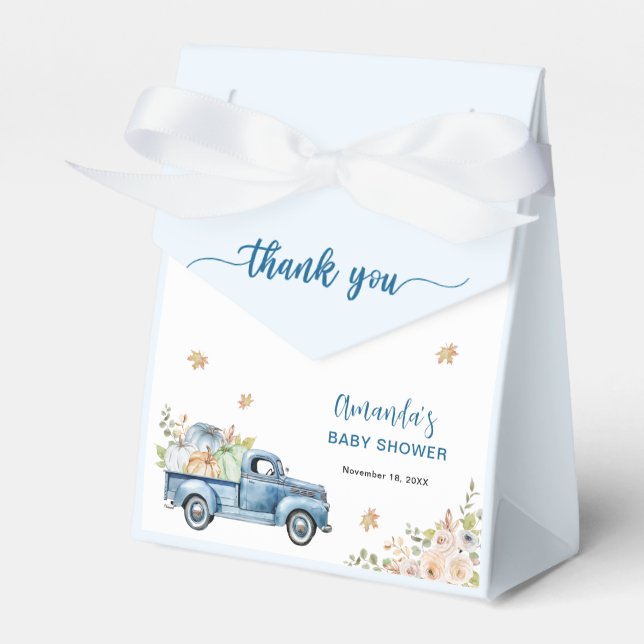 Blue Farm Truck Pumpkins Baby Shower Thank You Favour Box (Front Side)