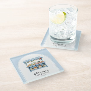 Blue Farmers Market Baby Boy Shower Glass Coaster