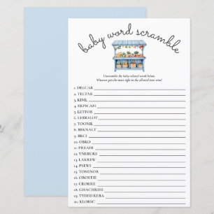 Blue Farmers Market Baby Shower Word Scramble Game