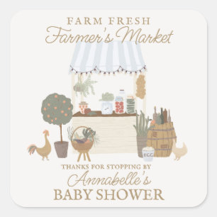 Blue Farmers Market Farm Fresh Baby Shower Favour Square Sticker