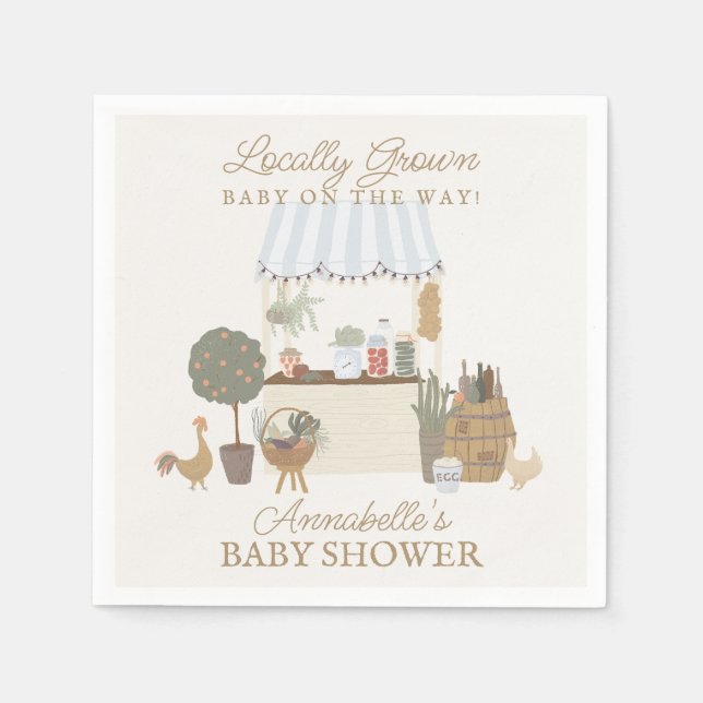 Blue Farmers Market Farm Fresh Baby Shower Napkin (Front)
