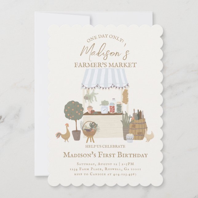 Blue Farmers Market Farm Fresh Birthday Invitation (Front)