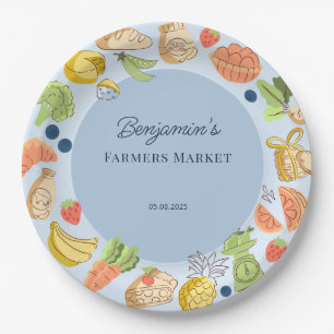 Blue Farmers Market Farm Fresh Birthday Paper Plate