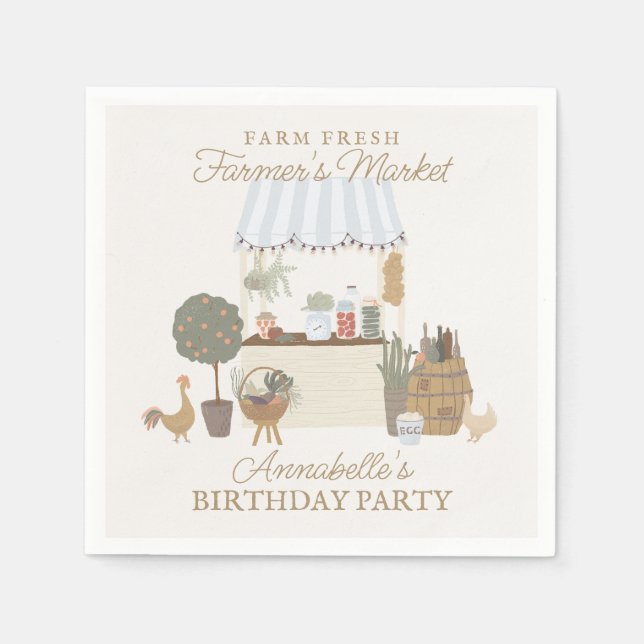 Blue Farmers Market Farm Fresh Birthday Party Napkin (Front)