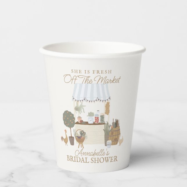 Blue Farmers Market Farm Fresh Bridal Shower Paper Cups (Front)