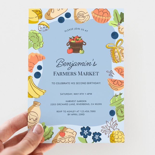 Blue Farmers Market Organic Farm Fresh Birthday Invitation (Creator Uploaded)