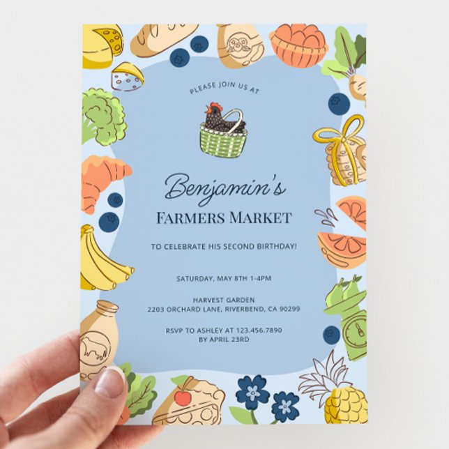 Blue Farmers Market Organic Farm Fresh Birthday Invitation (Creator Uploaded)