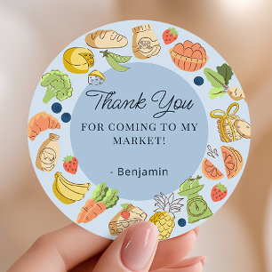 Blue Farmers Market Party Favor Thank You Classic Round Sticker