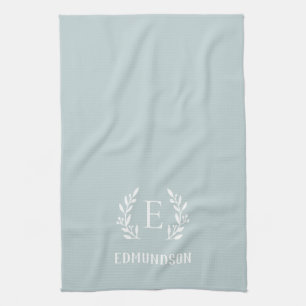 Blue Farmhouse Branch Monogram   Editable Colours Tea Towel